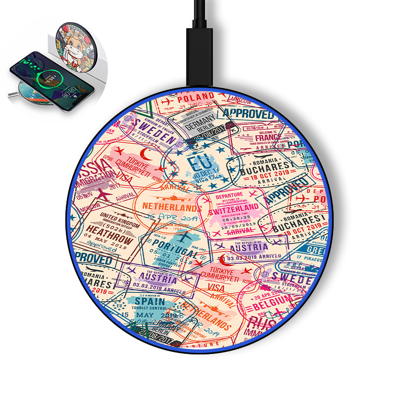 Passport Stamps Designed Wireless Chargers