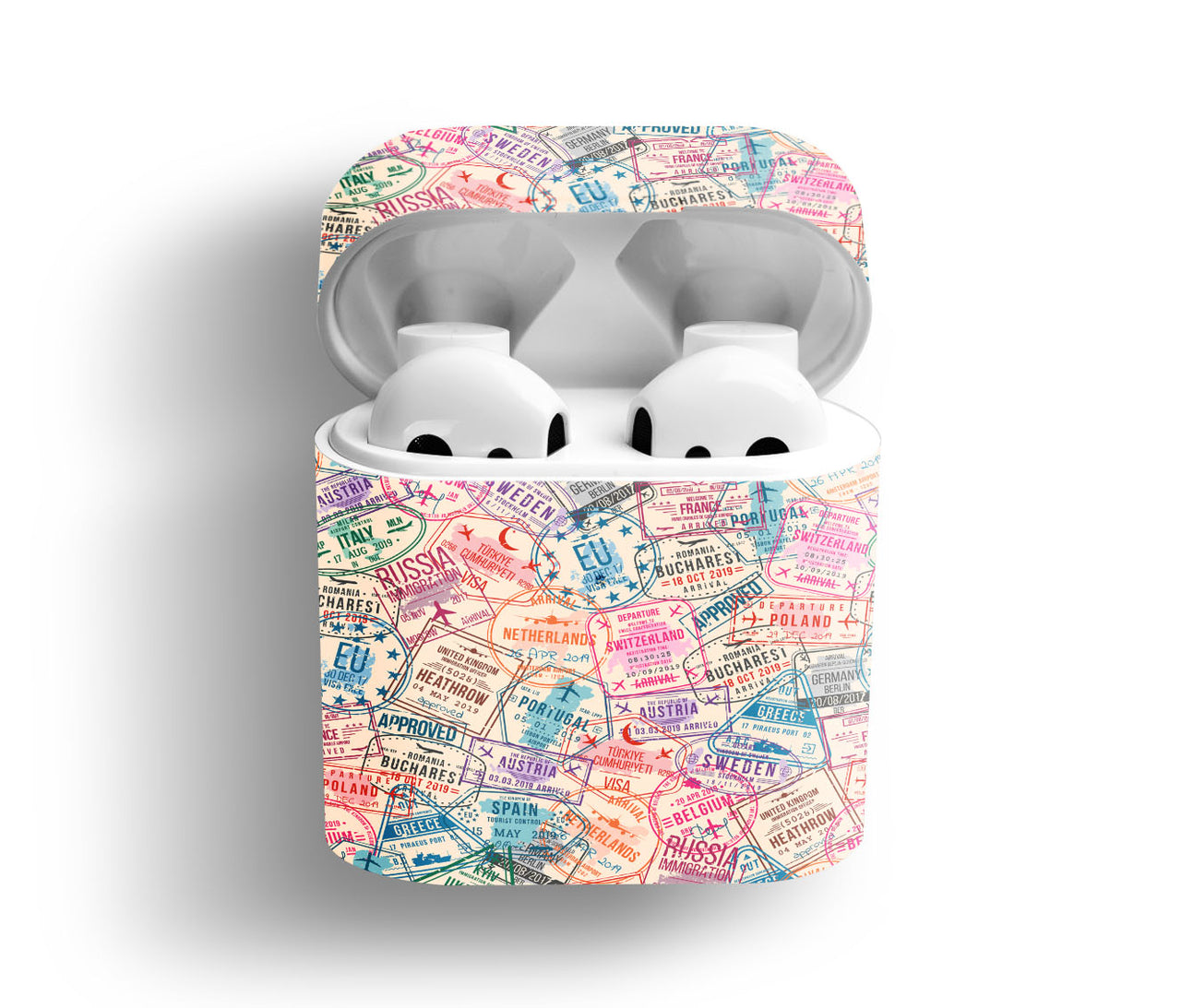 Passport Stamps Designed AirPods  Cases
