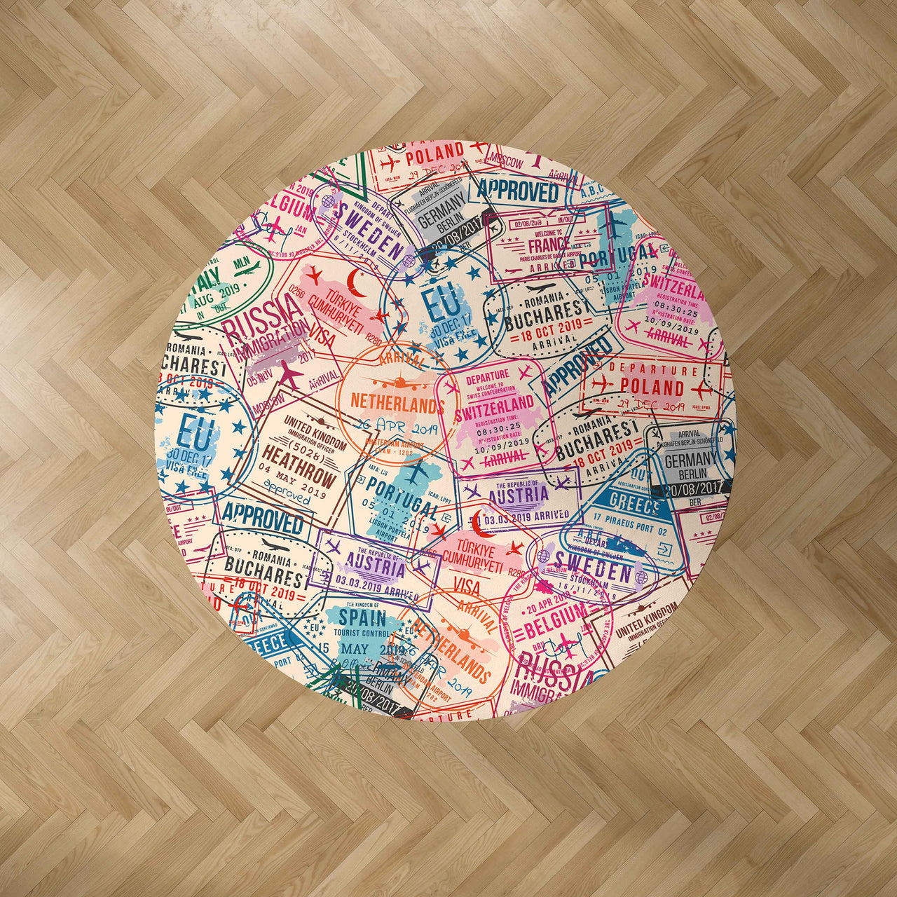Passport Stamps Designed Carpet & Floor Mats (Round)