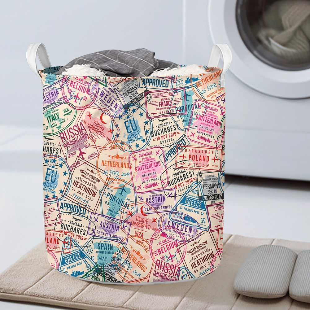 Passport Stamps Designed Laundry Baskets