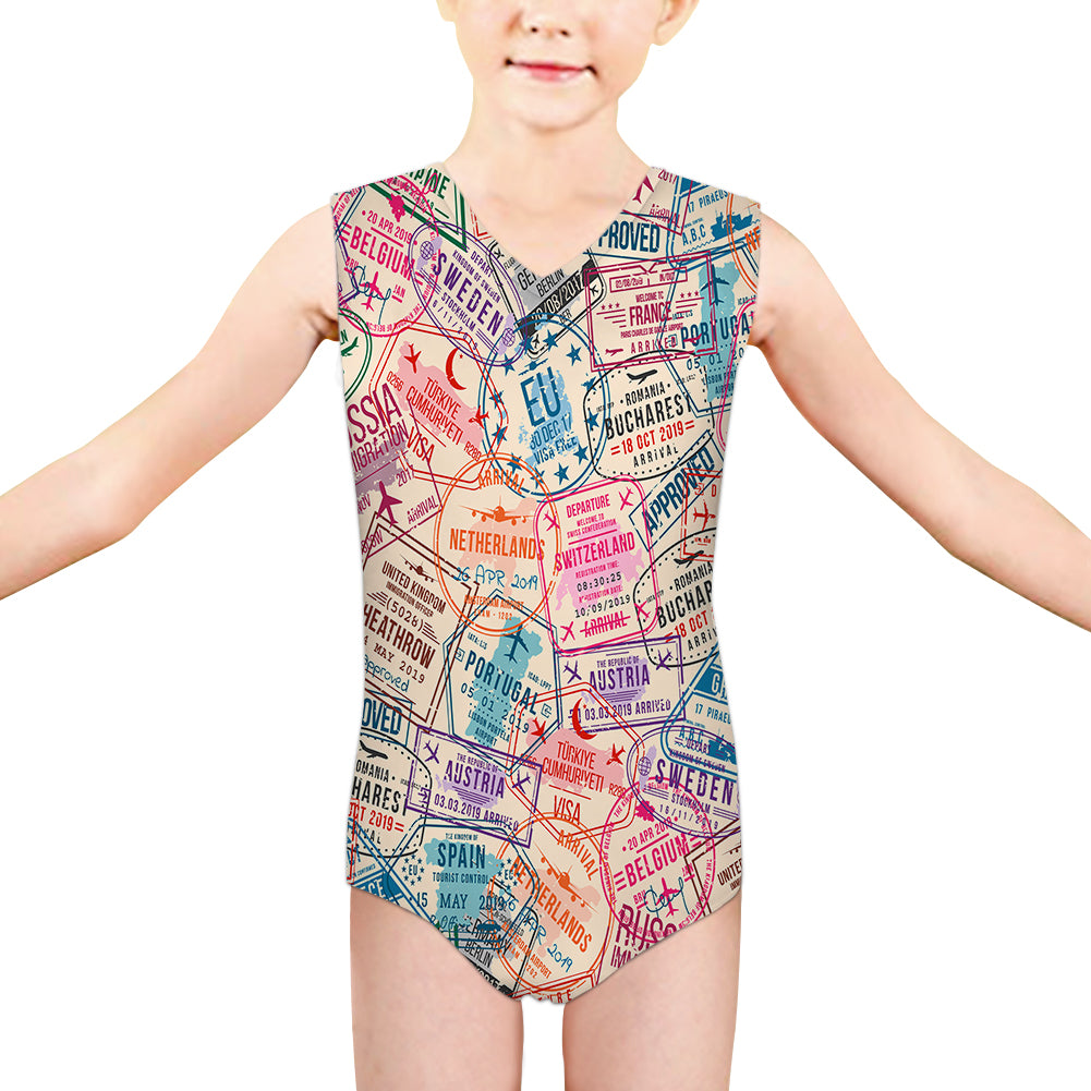 Passport Stamps Designed Kids Swimsuit