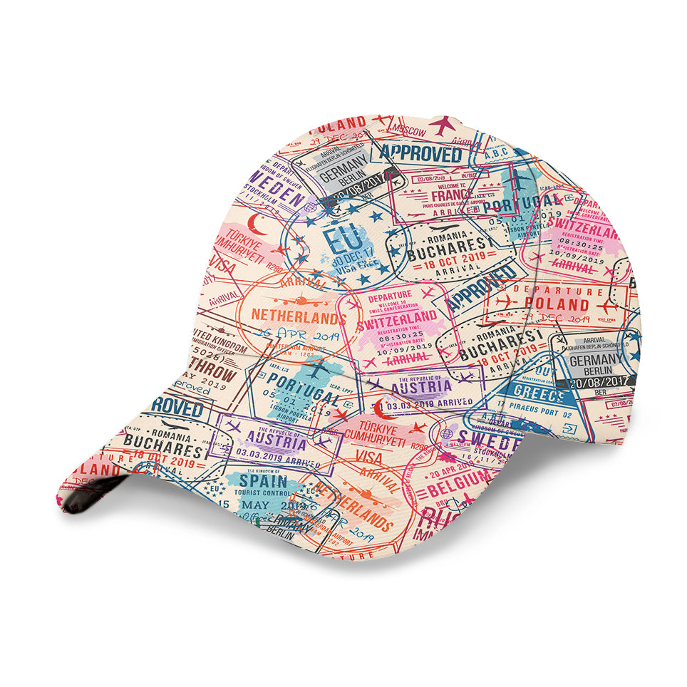 Passport Stamps Designed 3D Peaked Cap