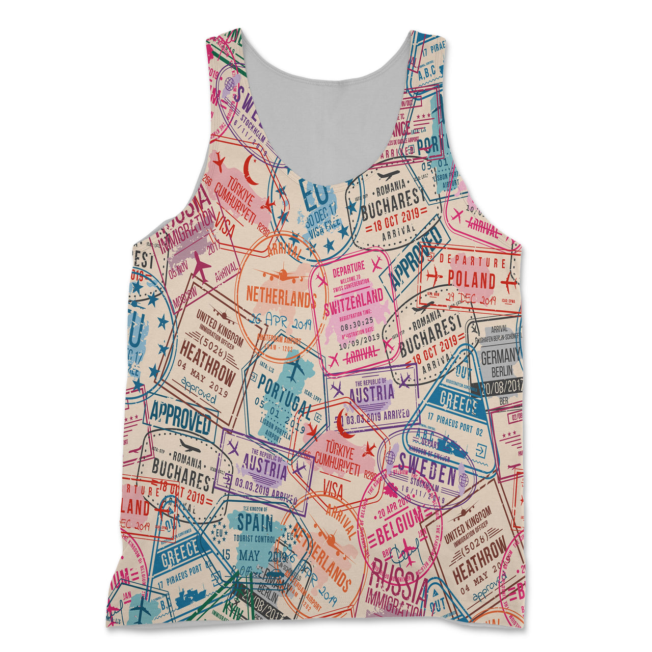 Passport Stamps Designed 3D Tank Tops