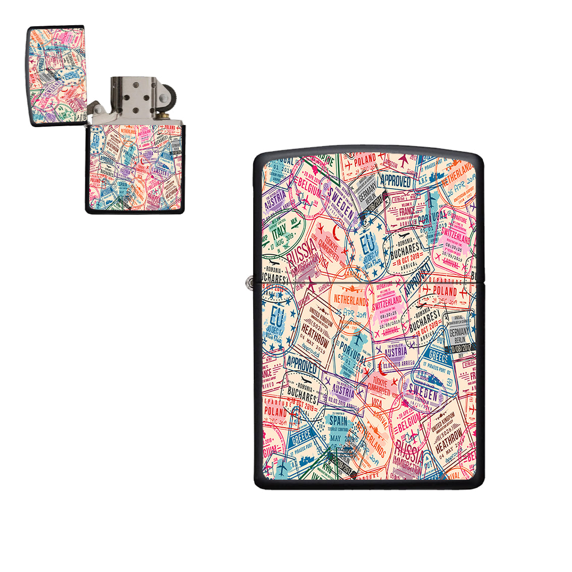 Passport Stamps Designed Metal Lighters