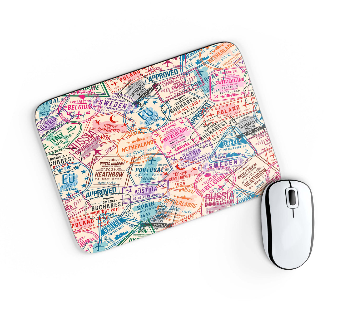 Passport Stamps Designed Mouse Pads