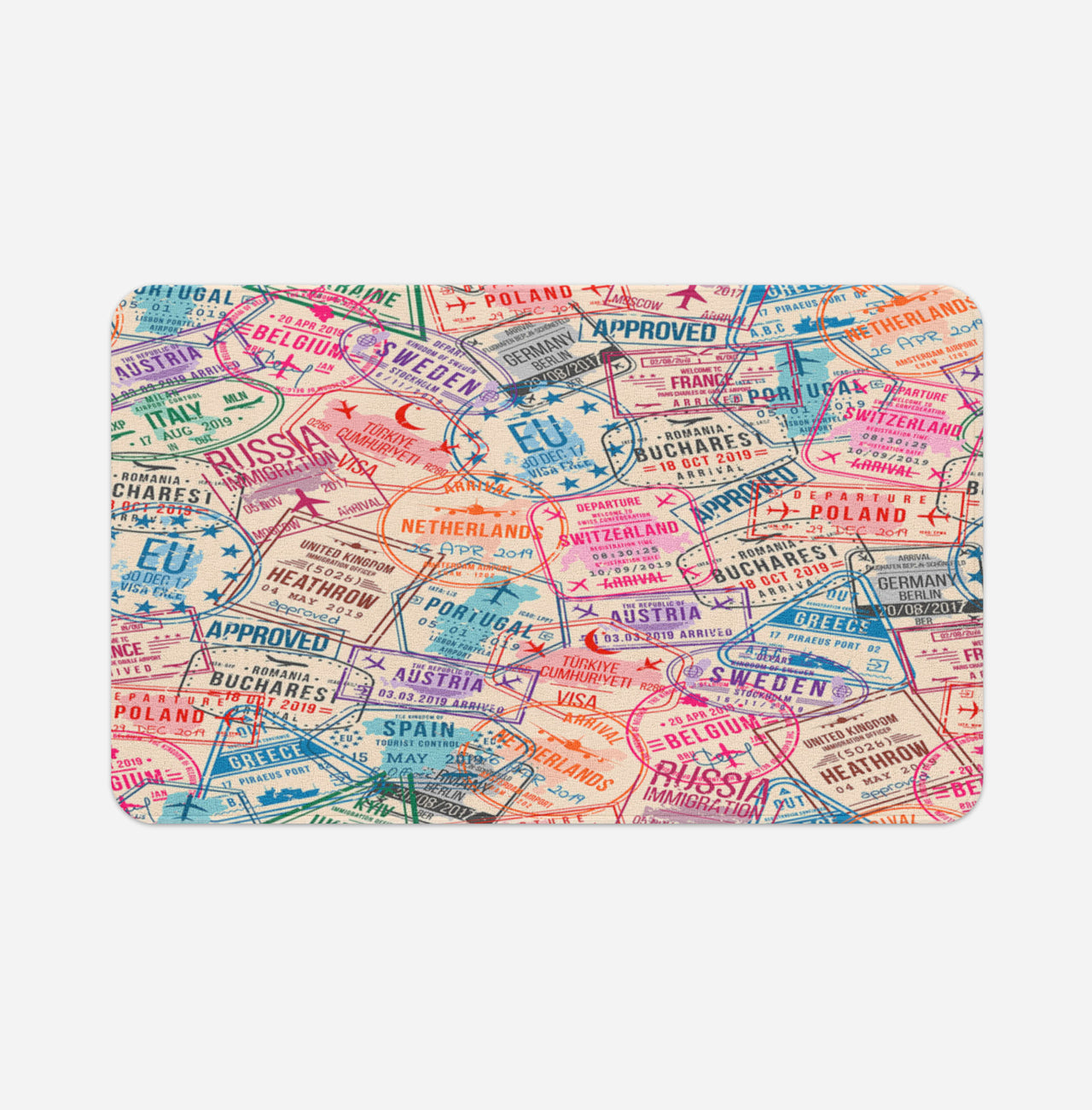 Passport Stamps Designed Bath Mats