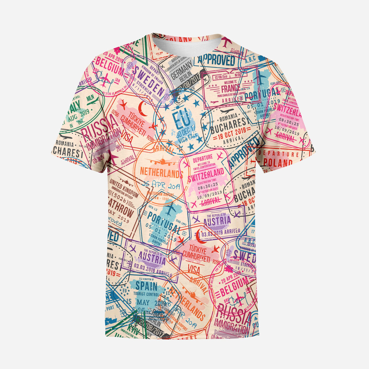 Passport Stamps Printed 3D T-Shirts