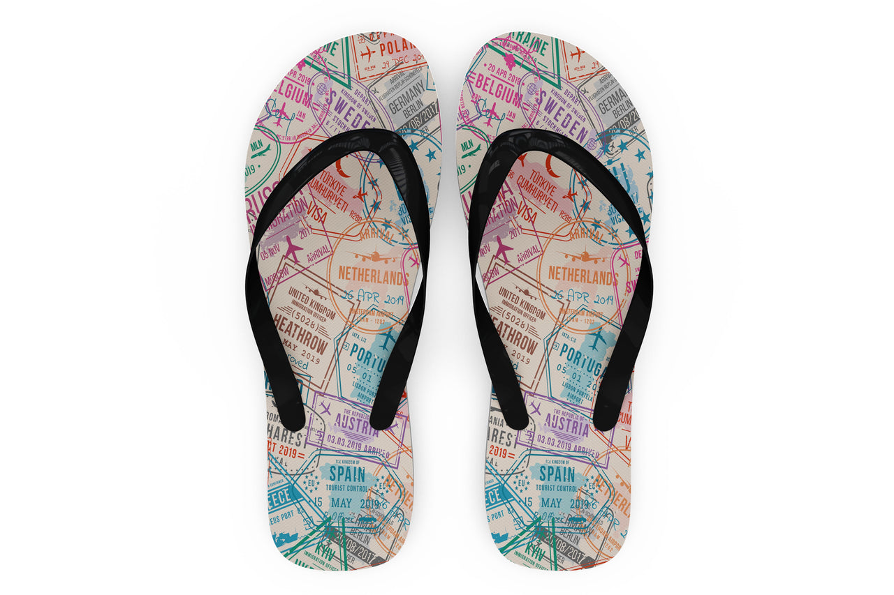 Passport Stamps Designed Slippers (Flip Flops)