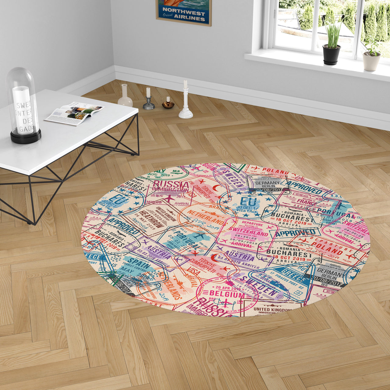 Passport Stamps Designed Carpet & Floor Mats (Round)