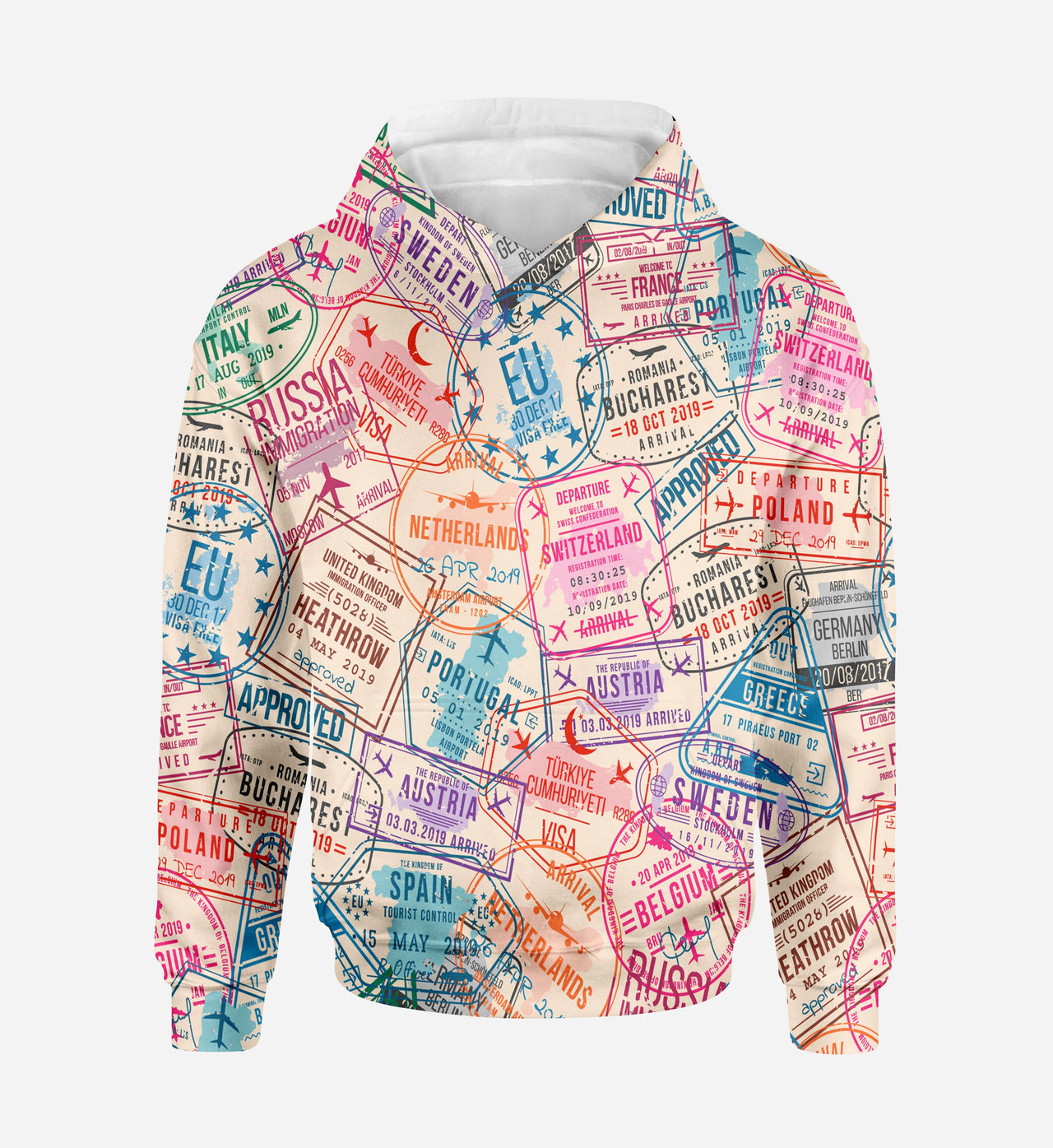 Passport Stamps Printed 3D Hoodies