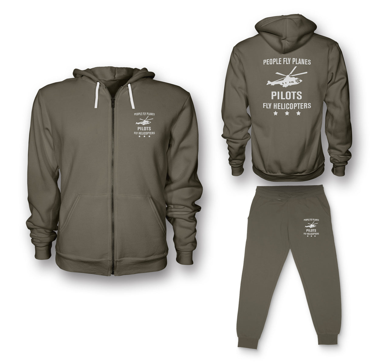 People Fly Planes Pilots Fly Helicopters Designed Zipped Hoodies & Sweatpants Set