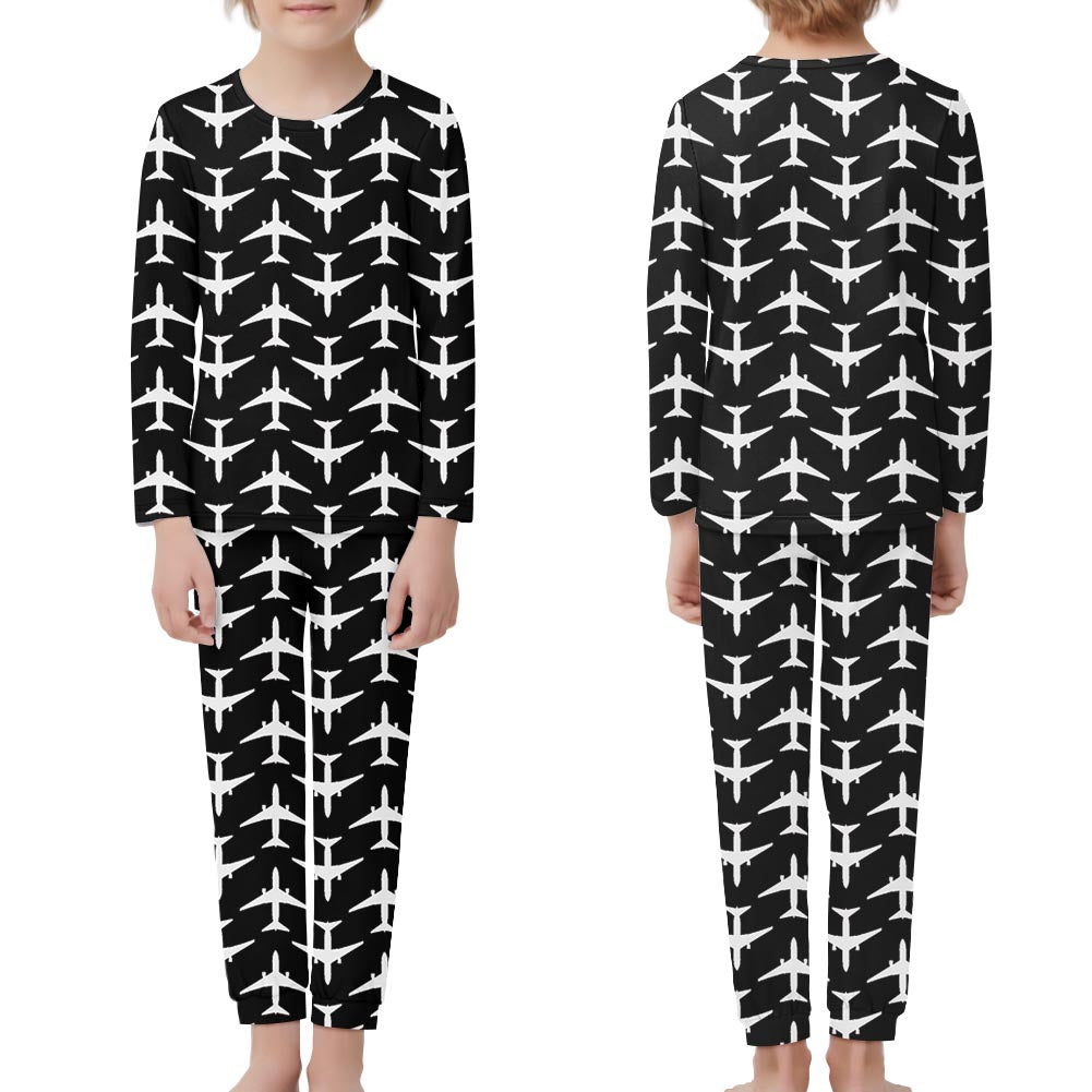 Perfectly Sized Seamless Airplanes Black Designed "Children" Pijamas