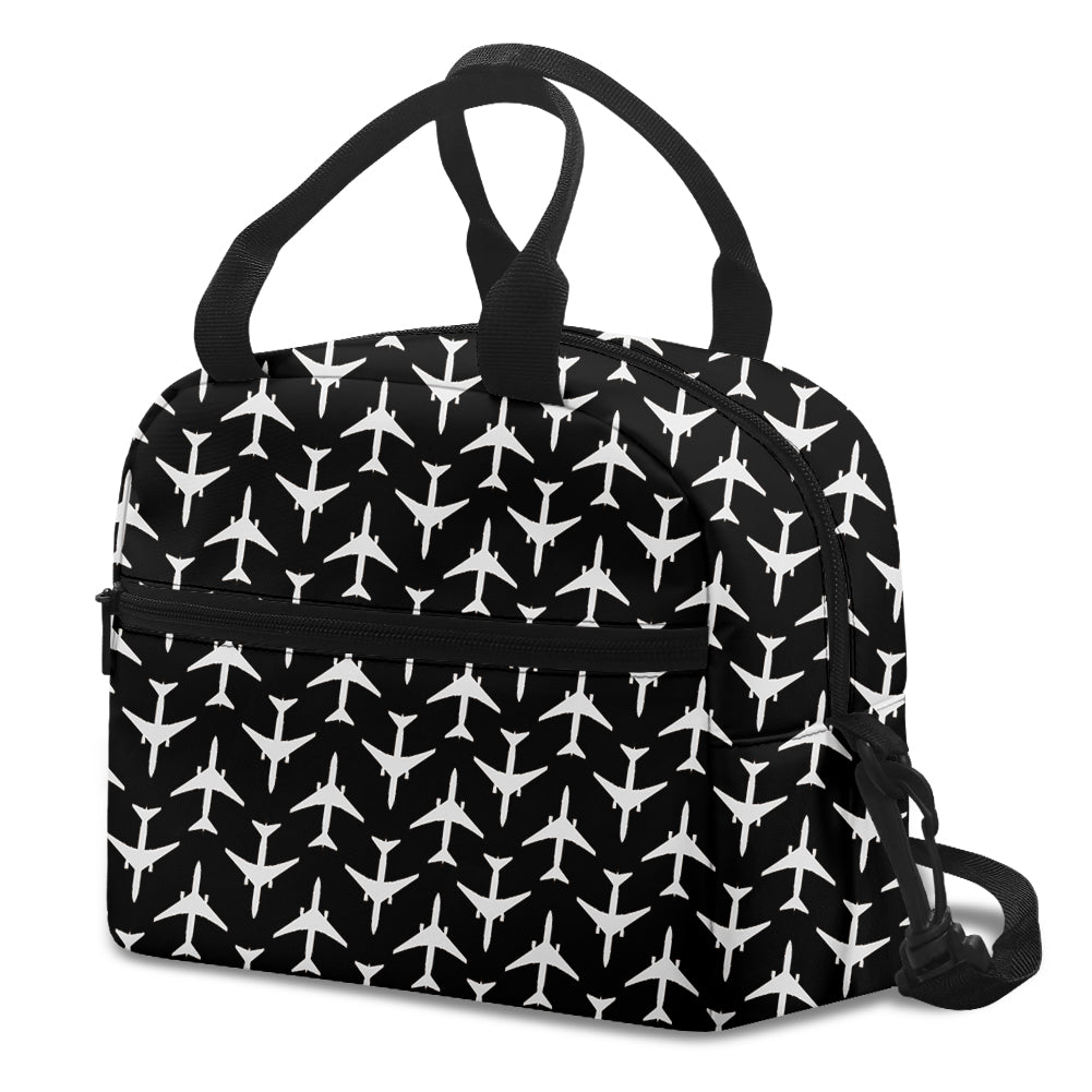 Perfectly Sized Seamless Airplanes Black Designed Lunch Bags