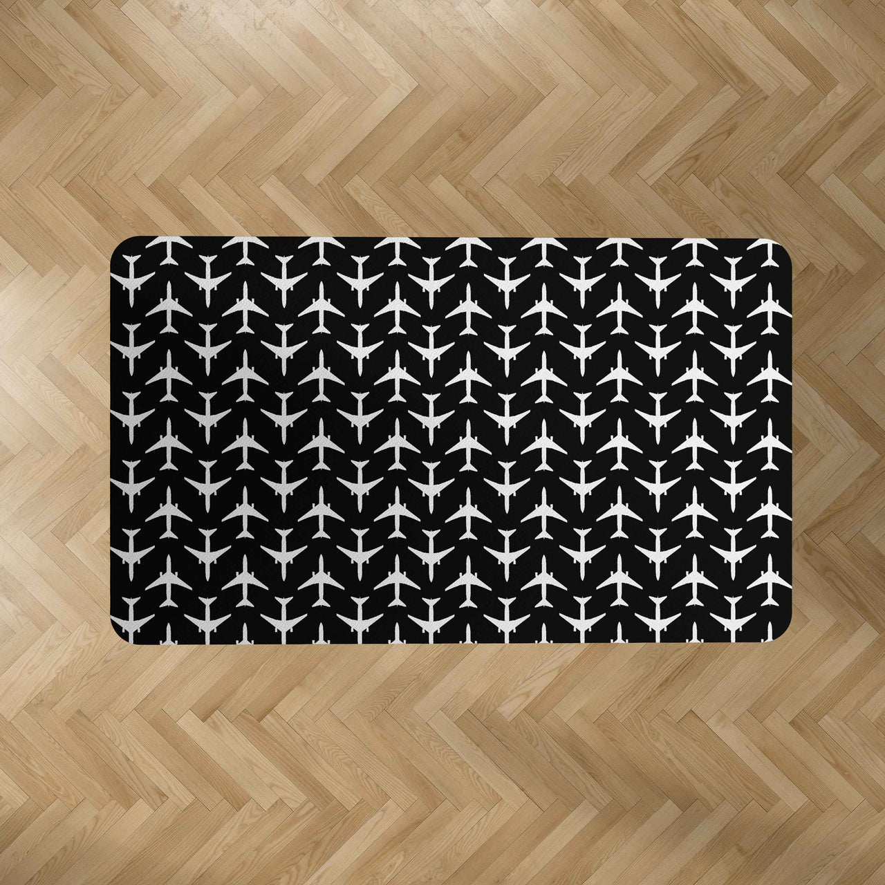Perfectly Sized Seamless Airplanes (Black) Designed Carpet & Floor Mats