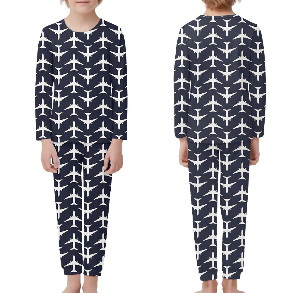 Perfectly Sized Seamless Airplanes Dark Blue Designed "Children" Pijamas