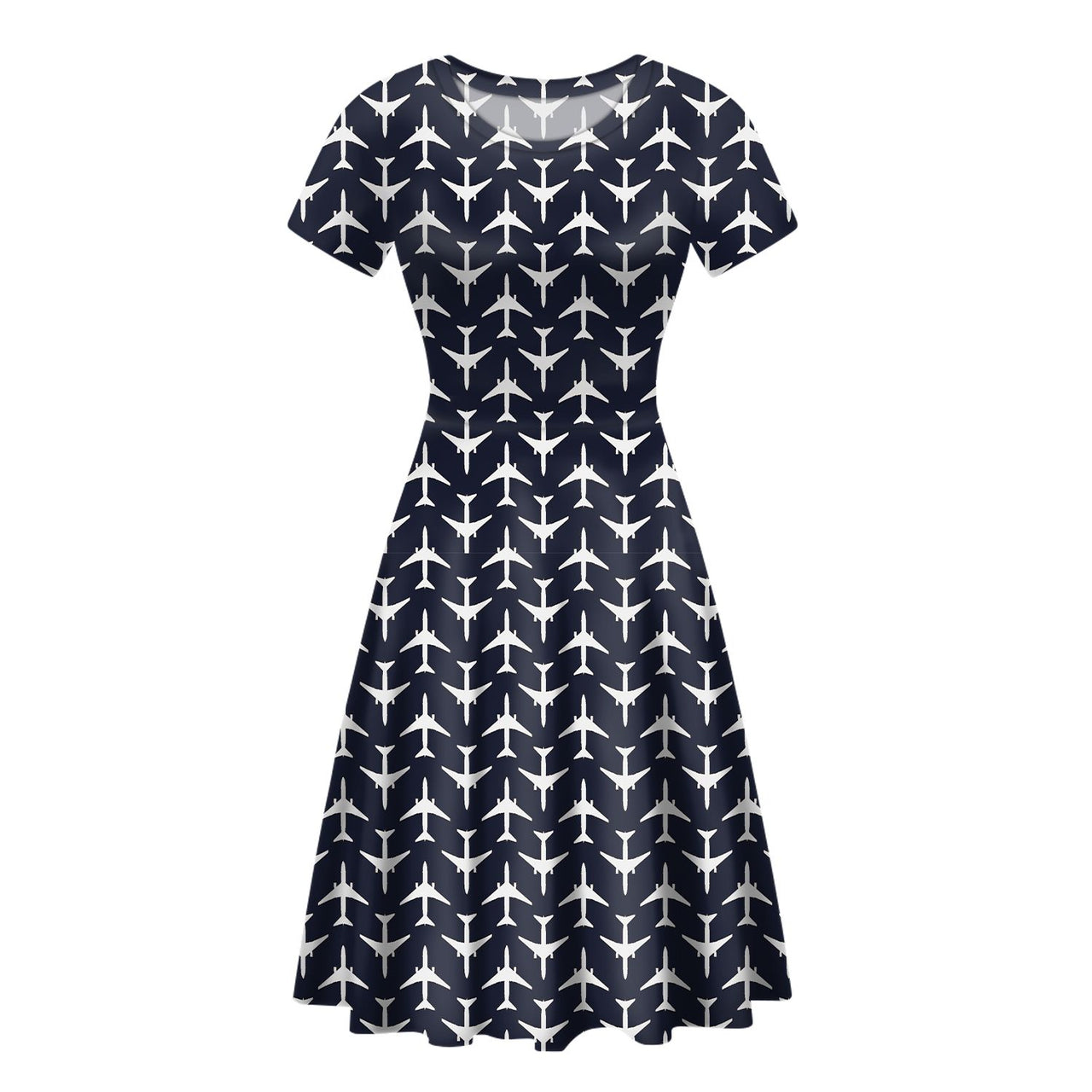 Perfectly Sized Seamless Airplanes Dark Blue Designed Women Midi Dress