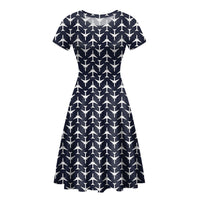 Thumbnail for Perfectly Sized Seamless Airplanes Dark Blue Designed Women Midi Dress