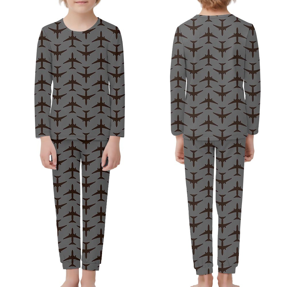 Perfectly Sized Seamless Airplanes Gray Designed "Children" Pijamas