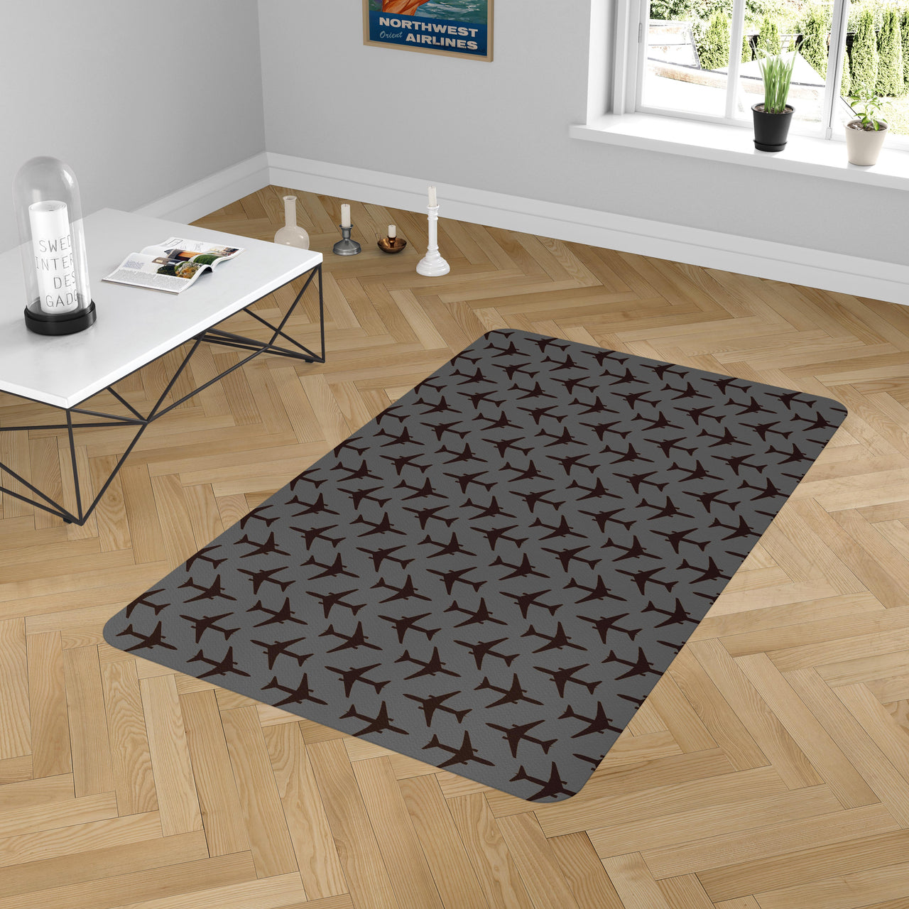 Perfectly Sized Seamless Airplanes (Gray) Designed Carpet & Floor Mats