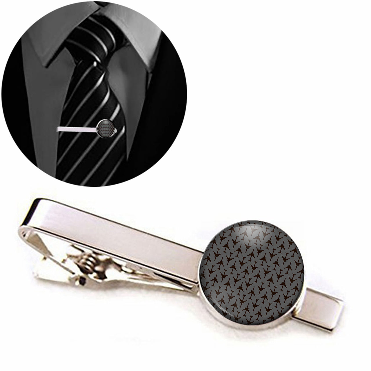 Perfectly Sized Seamless Airplanes Gray Designed Tie Clips