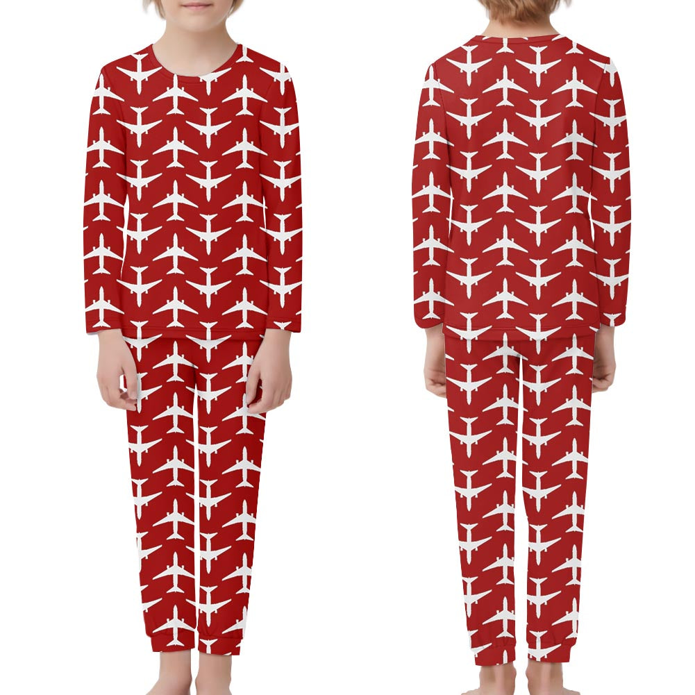 Perfectly Sized Seamless Airplanes Red Designed "Children" Pijamas