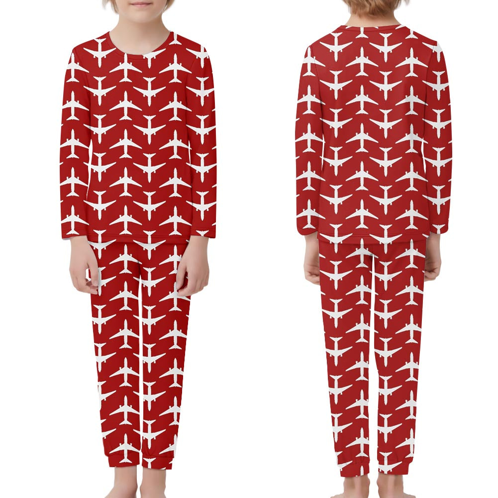 Perfectly Sized Seamless Airplanes Red Designed "Children" Pijamas