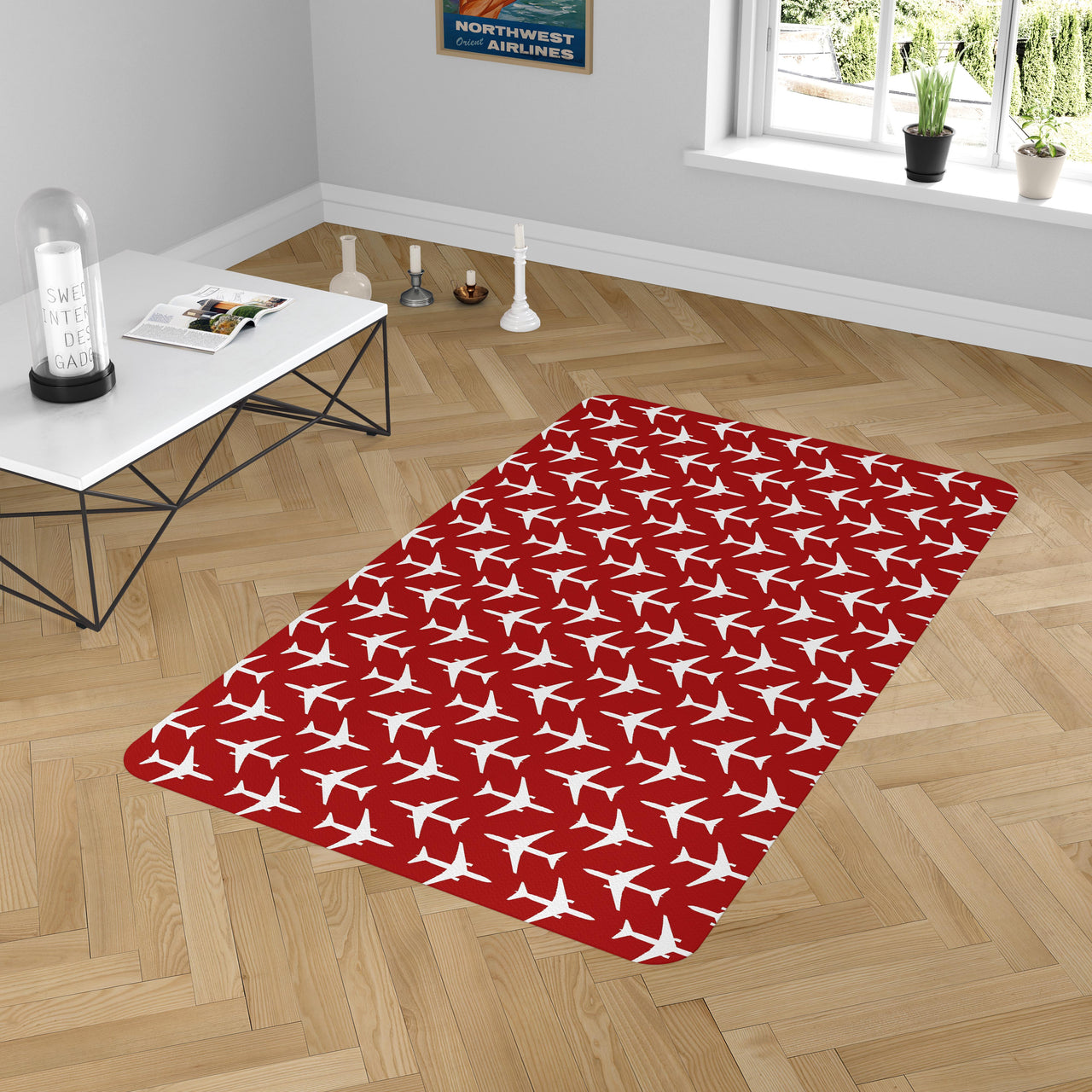 Perfectly Sized Seamless Airplanes (Red) Designed Carpet & Floor Mats