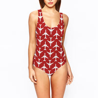 Thumbnail for Perfectly Sized Seamless Airplanes Red Designed Women Swim Bodysuits
