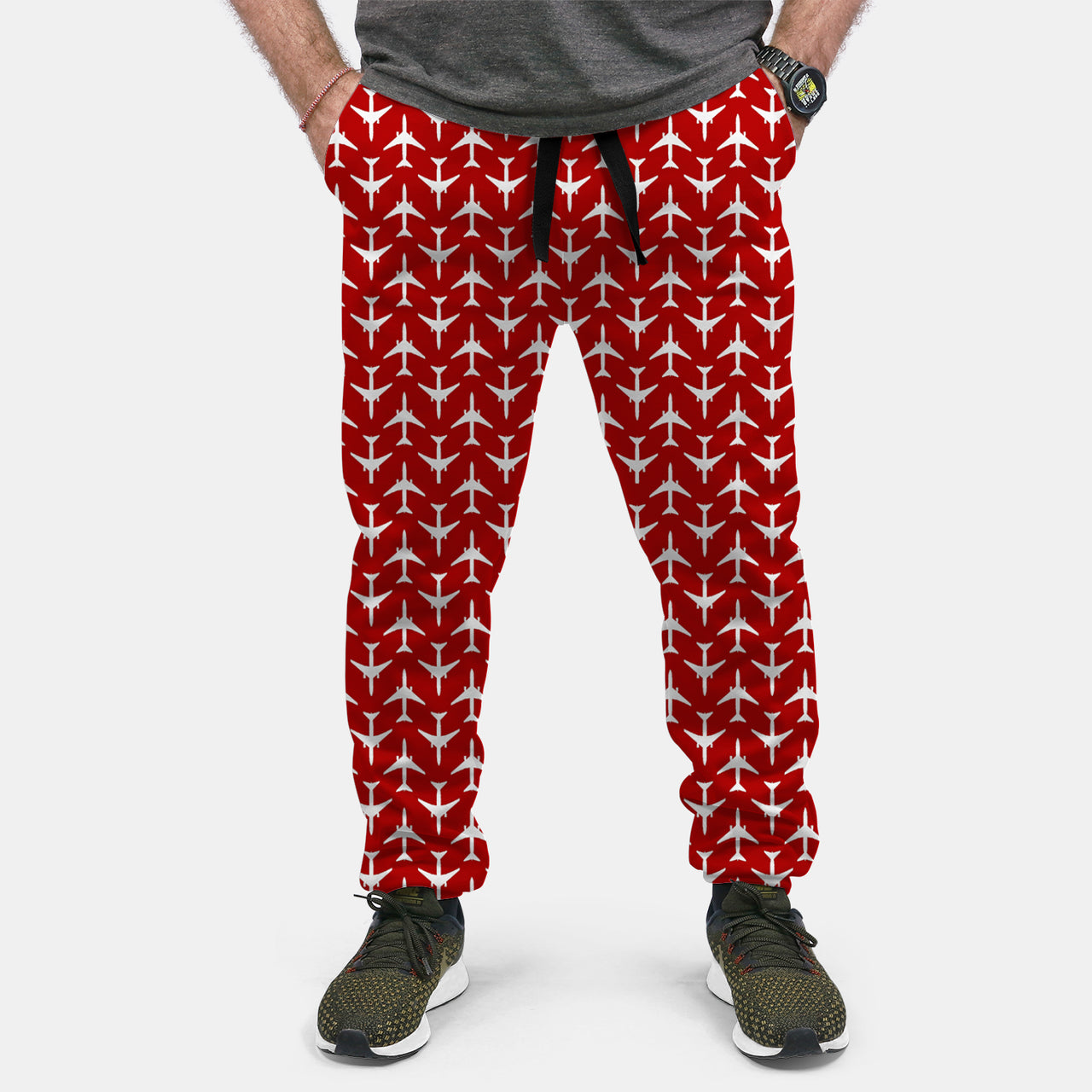 Perfectly Sized Seamless Airplanes Red Designed Sweat Pants & Trousers