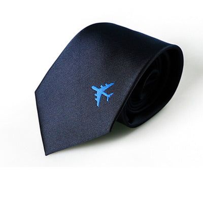 Pilot Tie Airplane Captain Embroidery aviation design on premium silk blend tie.