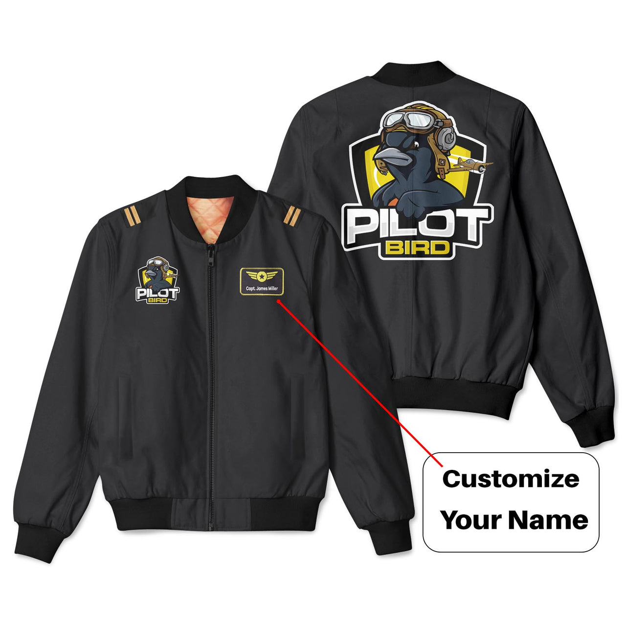 Pilot Bird Patch & Customizable Badge Designed 3D Bomber Jackets