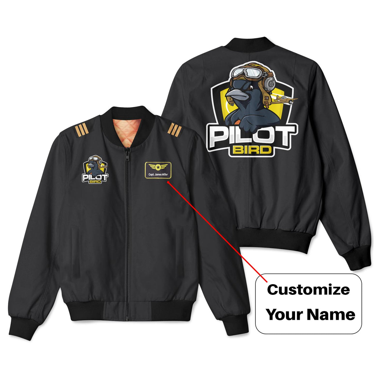 Pilot Bird Patch & Customizable Badge Designed 3D Bomber Jackets