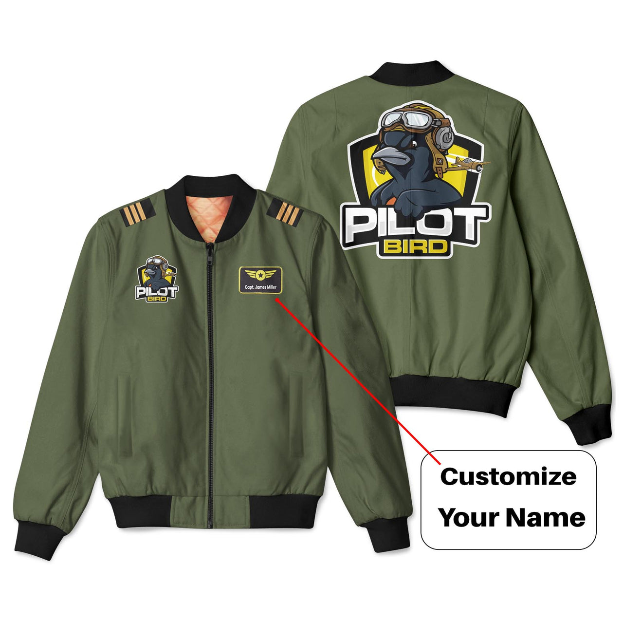 Pilot Bird Patch & Customizable Badge Designed 3D Bomber Jackets