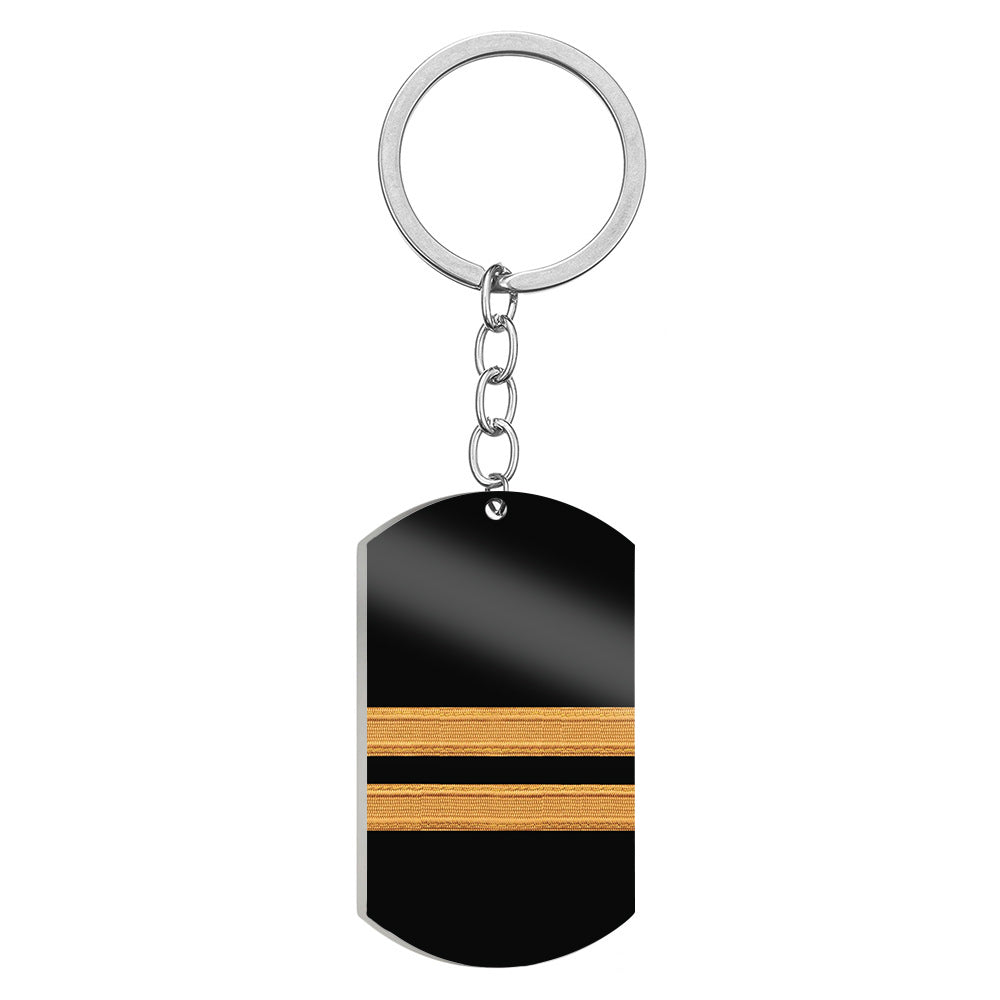 Pilot Epaulette 2 Lines Designed Stainless Steel Key Chains (Double Side)