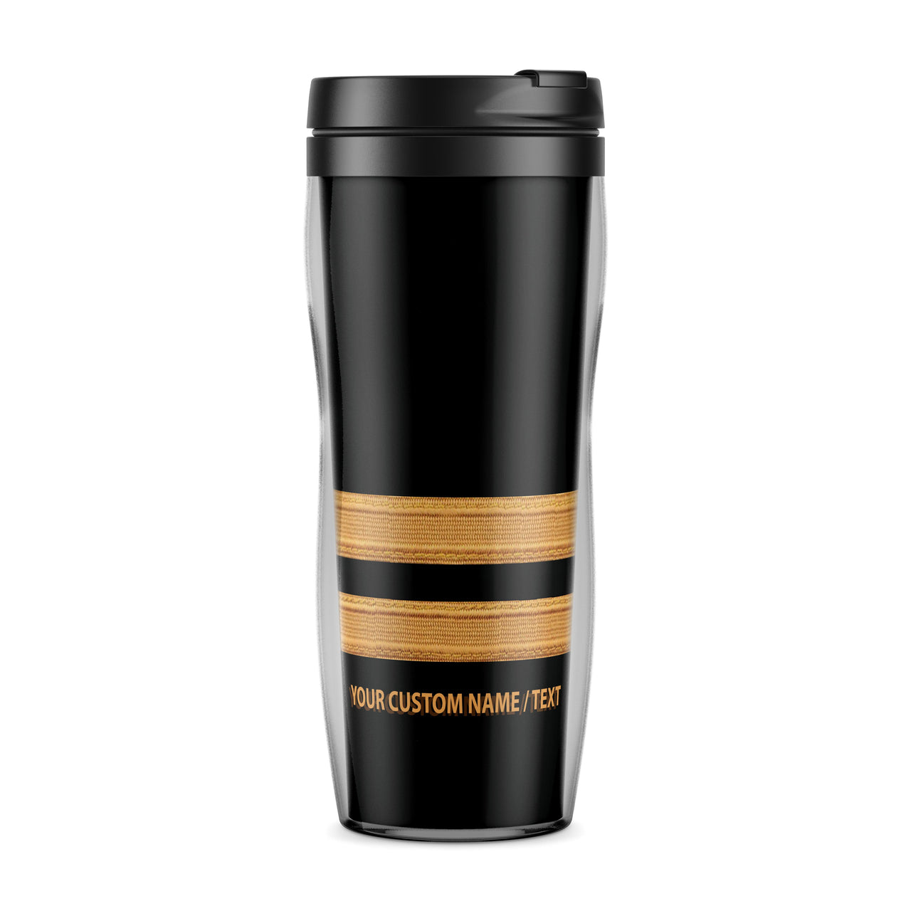 Custom Name & Golden Epaulettes (4,3,2 Lines) Designed Plastic Travel Mugs