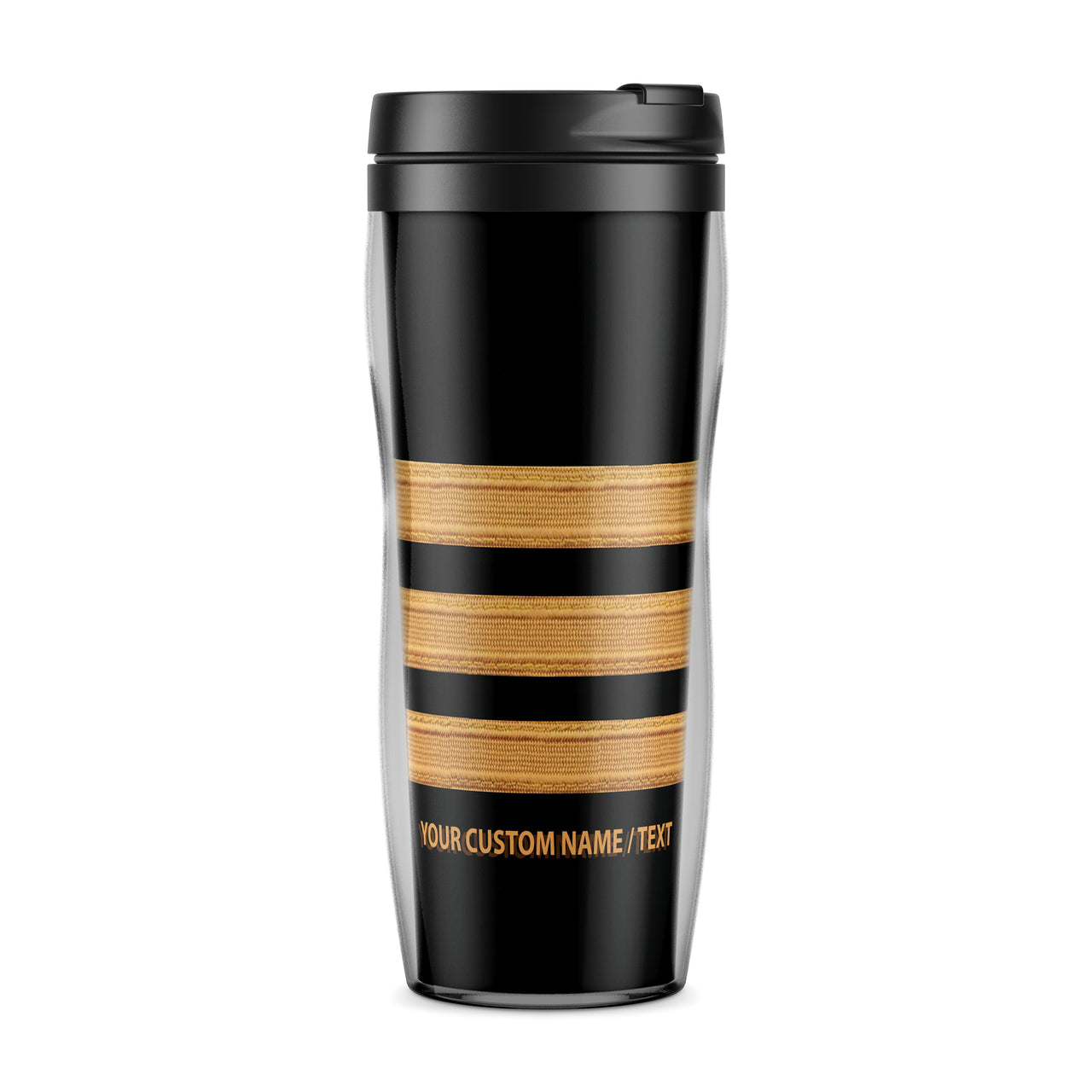 Custom Name & Golden Epaulettes (4,3,2 Lines) Designed Plastic Travel Mugs