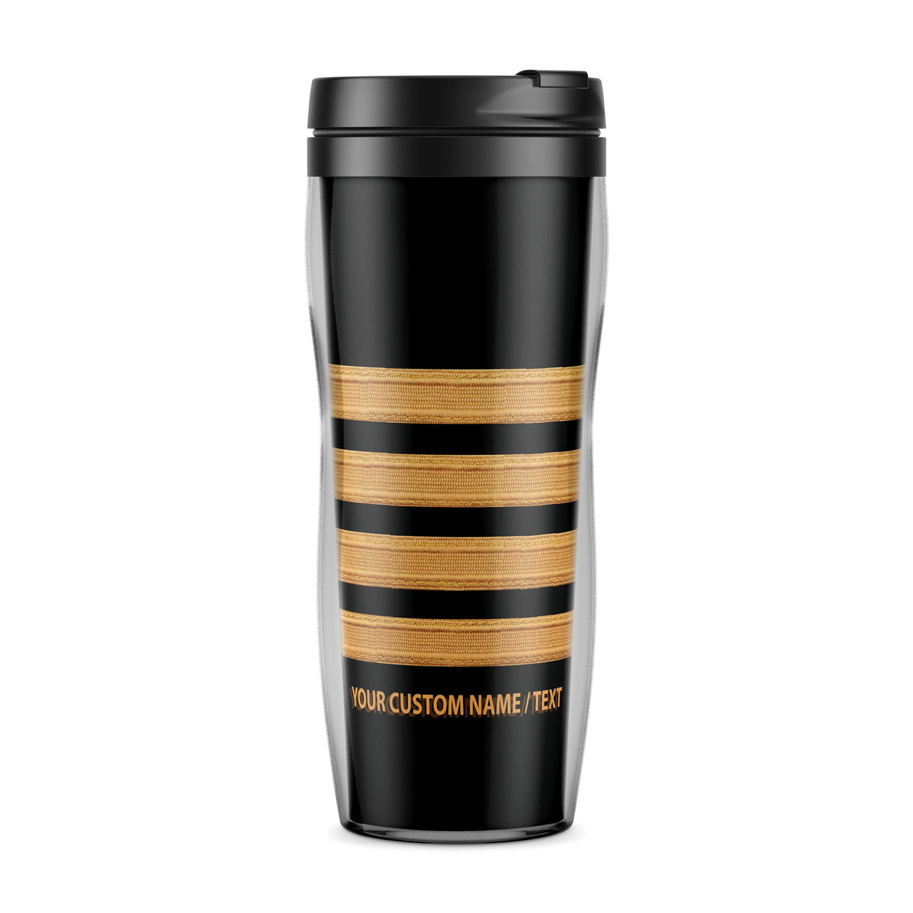 Custom Name & Golden Epaulettes (4,3,2 Lines) Designed Plastic Travel Mugs