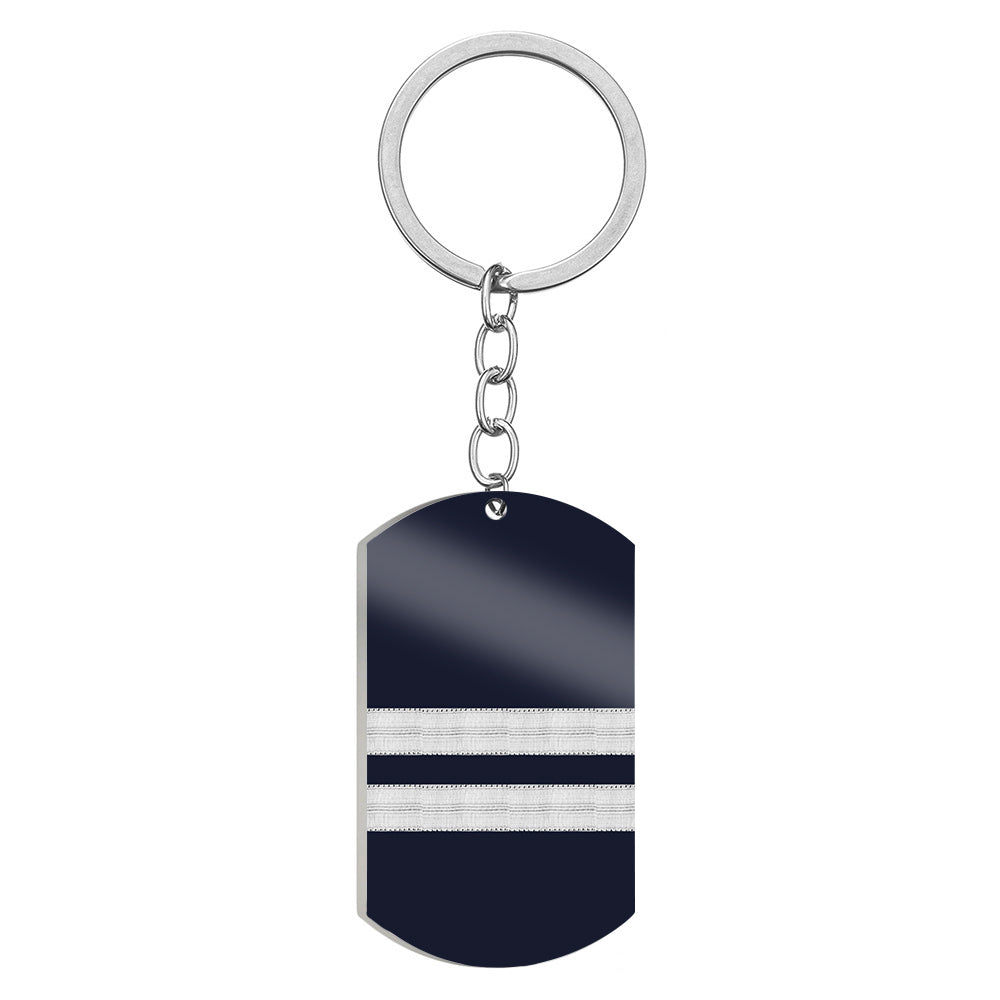 Pilot Epaulettes (Silver) 2 Lines Designed Stainless Steel Key Chains (Double Side)