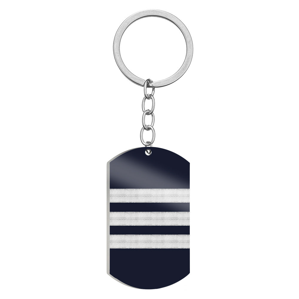 Pilot Epaulettes (Silver) 3 Lines Designed Stainless Steel Key Chains (Double Side)