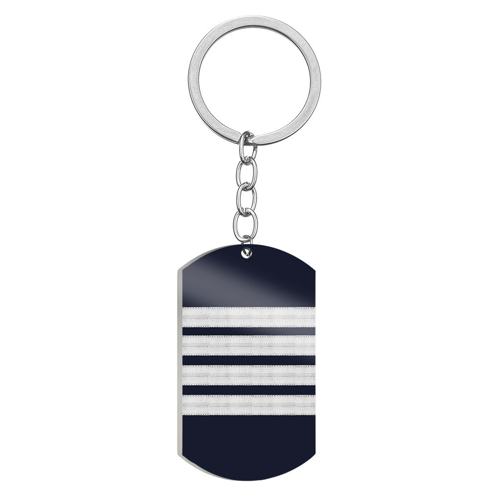 Pilot Epaulettes (Silver) 4 Lines Designed Stainless Steel Key Chains (Double Side)