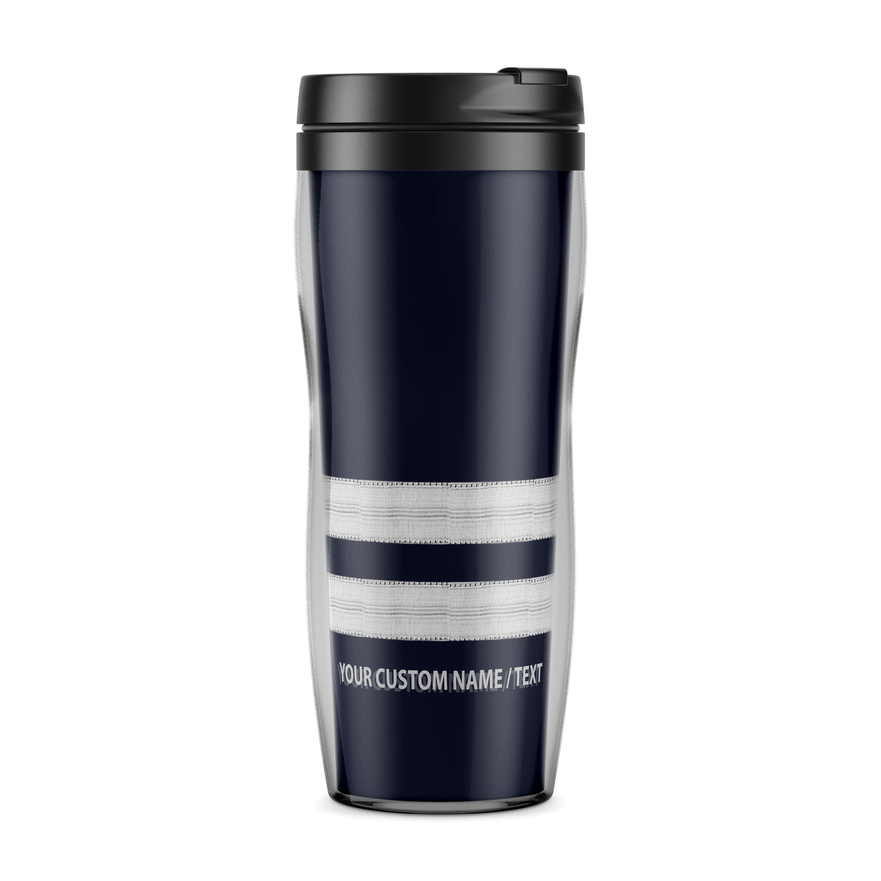 Custom Name & Silver Epaulettes (4,3,2 Lines) Designed Plastic Travel Mugs
