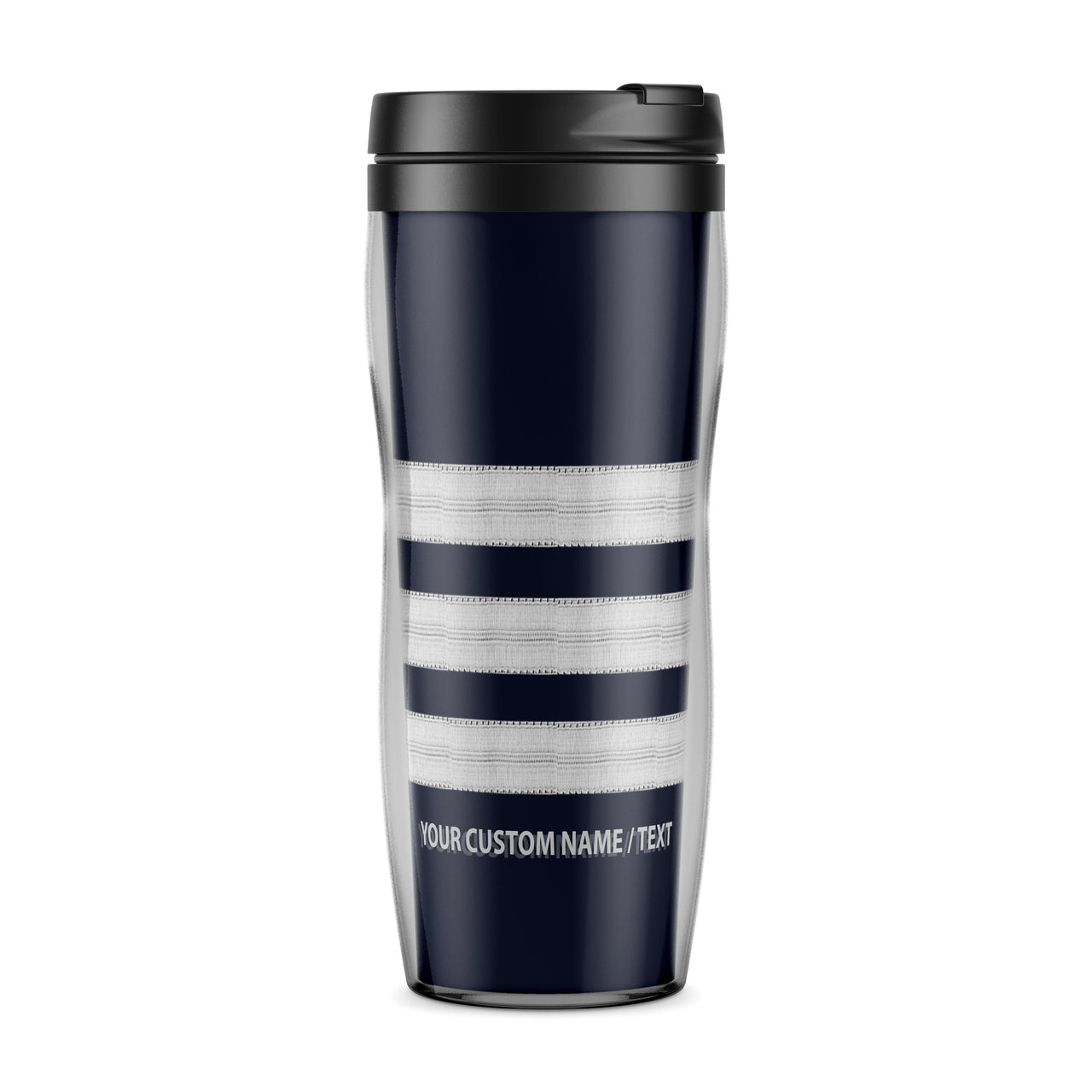 Custom Name & Silver Epaulettes (4,3,2 Lines) Designed Plastic Travel Mugs