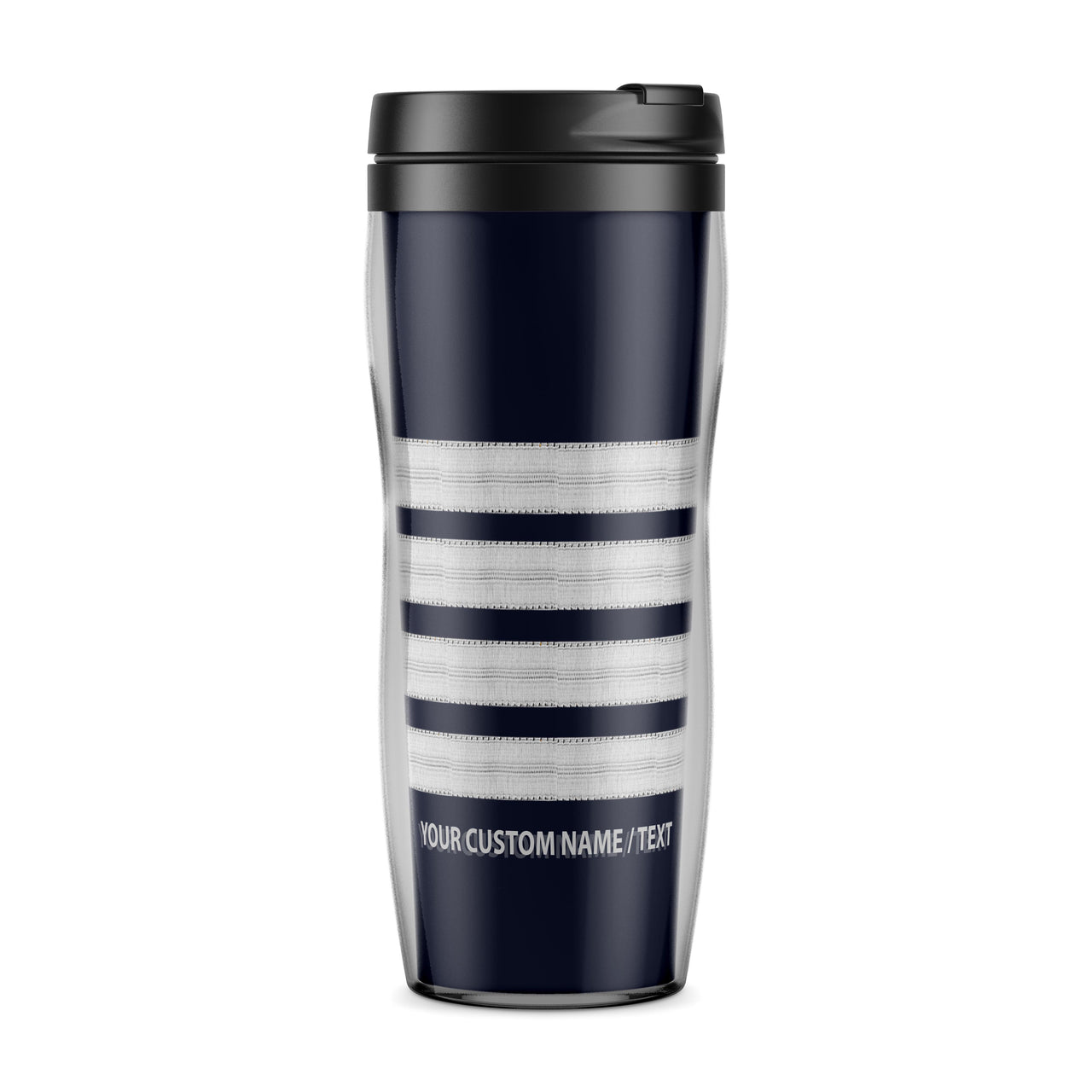 Custom Name & Silver Epaulettes (4,3,2 Lines) Designed Plastic Travel Mugs