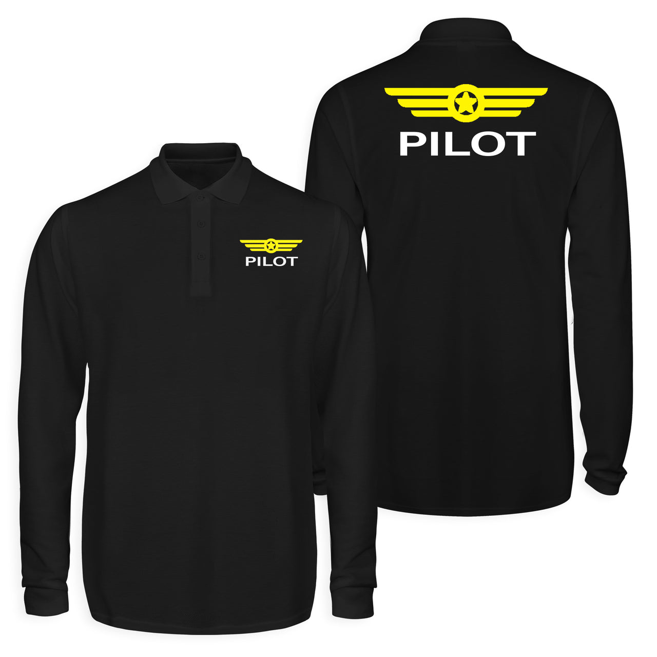 Pilot & Badge Designed Long Sleeve Polo T-Shirts (Double-Side)