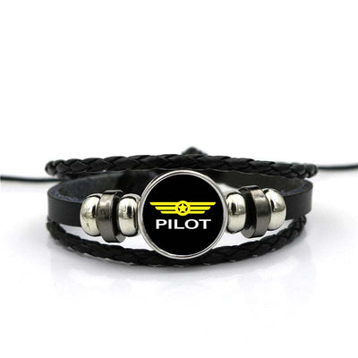Pilot & Badge aviation bracelet, stainless steel body with engraved detail.