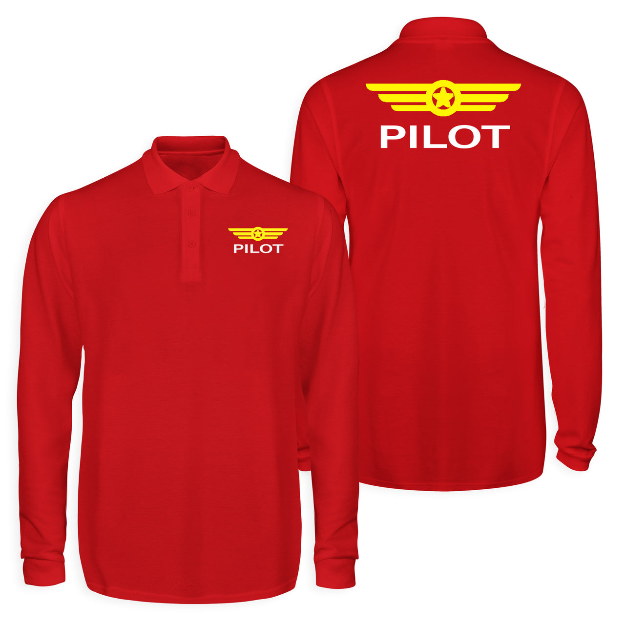 Pilot & Badge Designed Long Sleeve Polo T-Shirts (Double-Side)