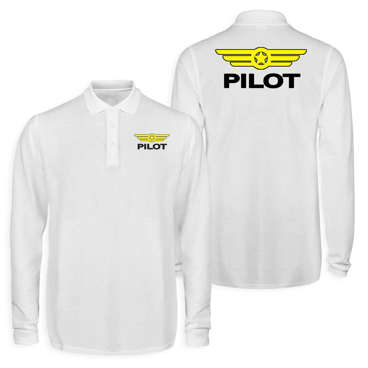 Pilot & Badge Designed Long Sleeve Polo T-Shirts (Double-Side)