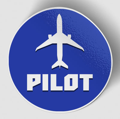 Pilot & Circle (Blue) aviation themed sticker, weather-resistant vinyl.
