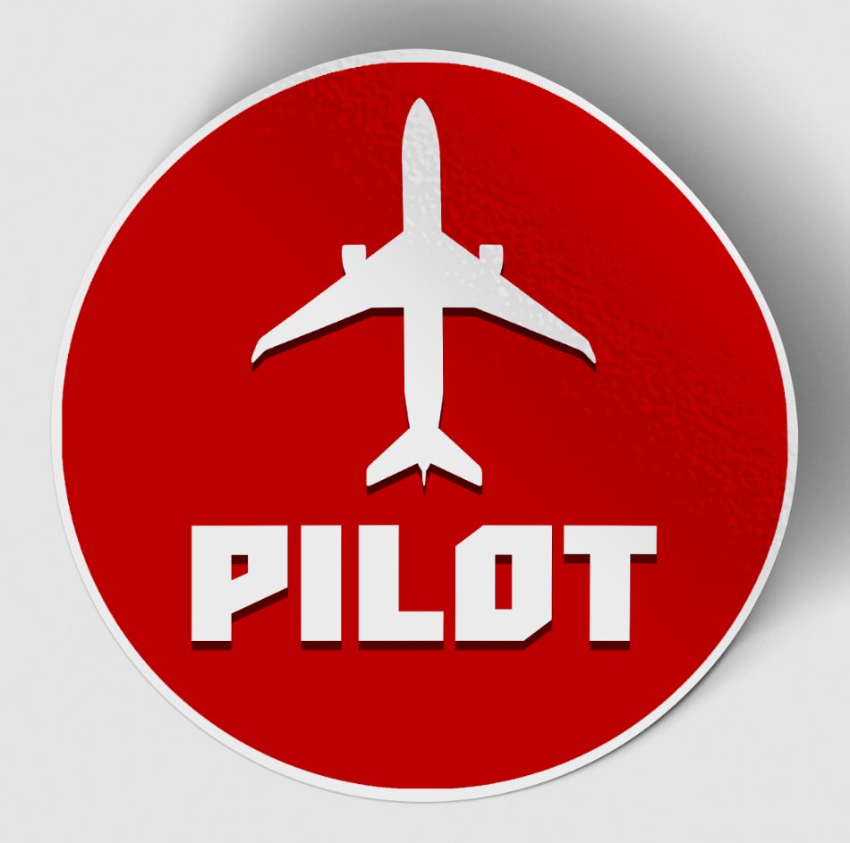 Pilot & Circle (Red) aviation themed sticker, weather-resistant vinyl.