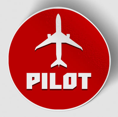 Pilot & Circle (Red) aviation themed sticker, weather-resistant vinyl.